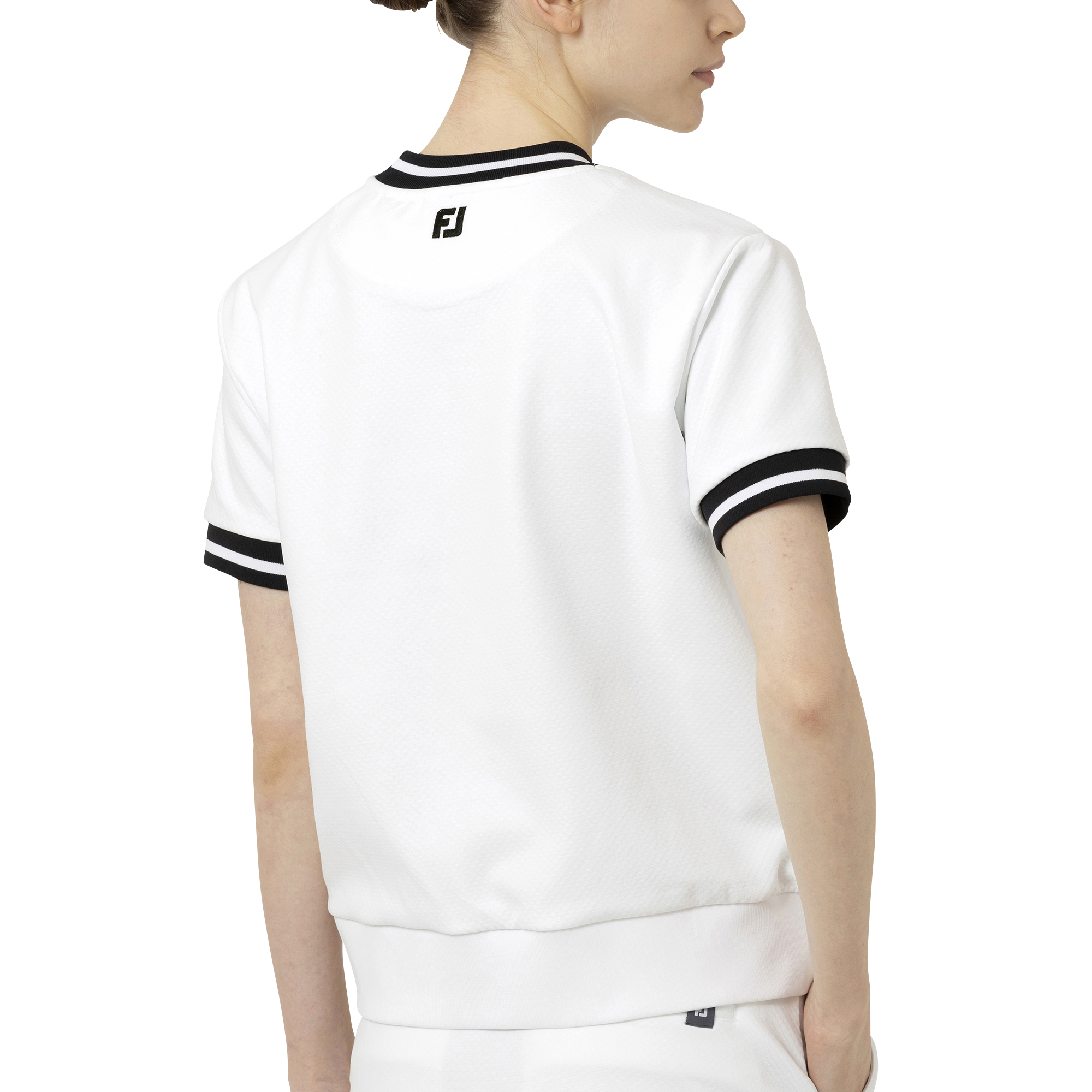 ラインリブ半袖クルーネックスウェット