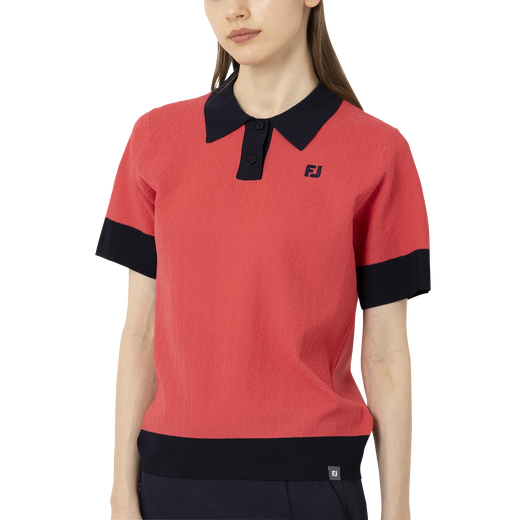 編地切替バイカラー半袖セーターポロ