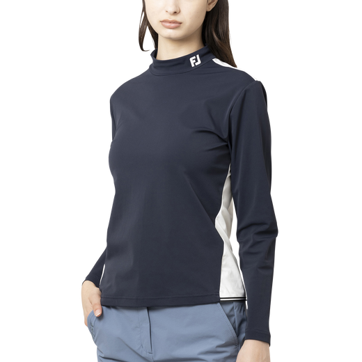 カラーブロック長袖モックネックシャツ