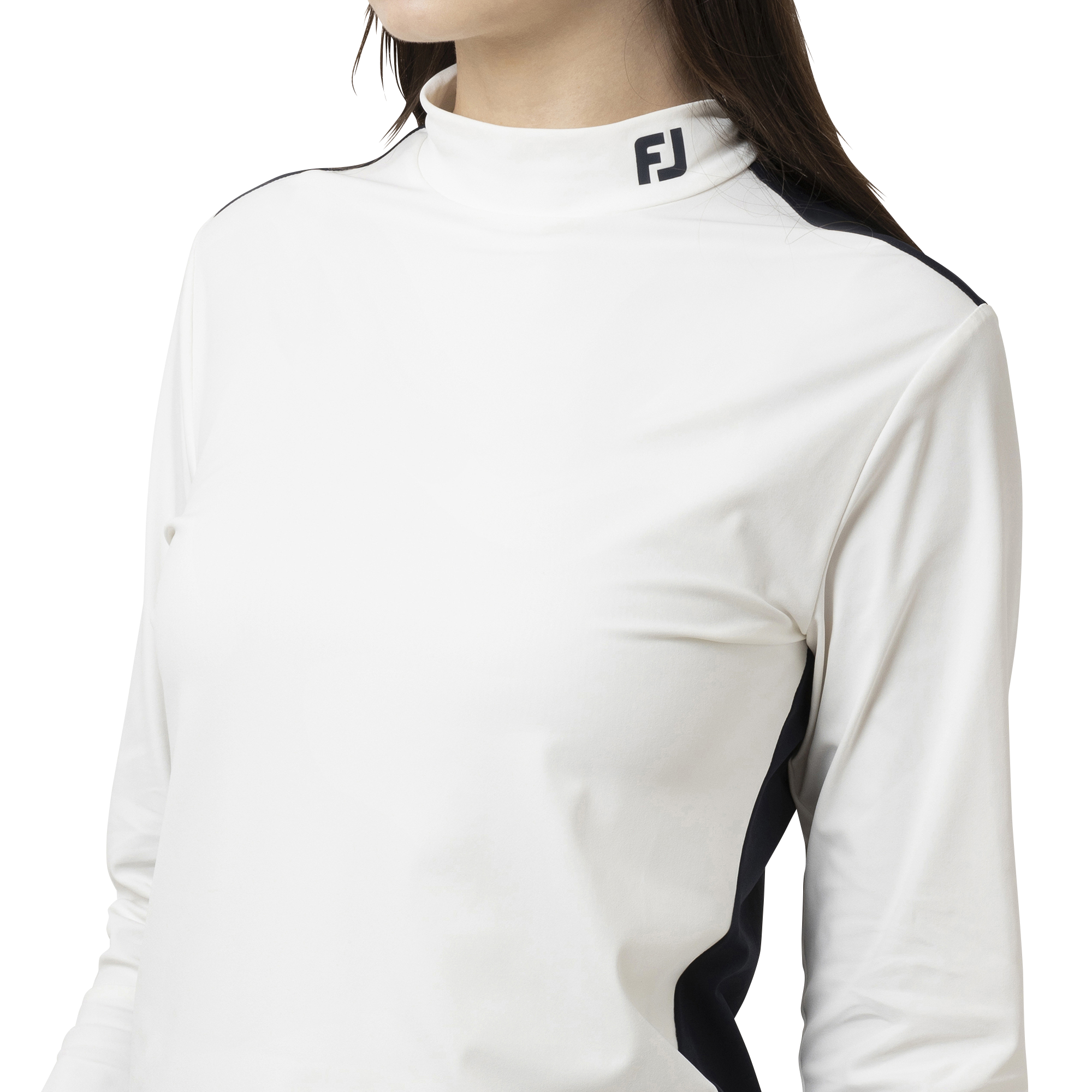 カラーブロック長袖モックネックシャツ