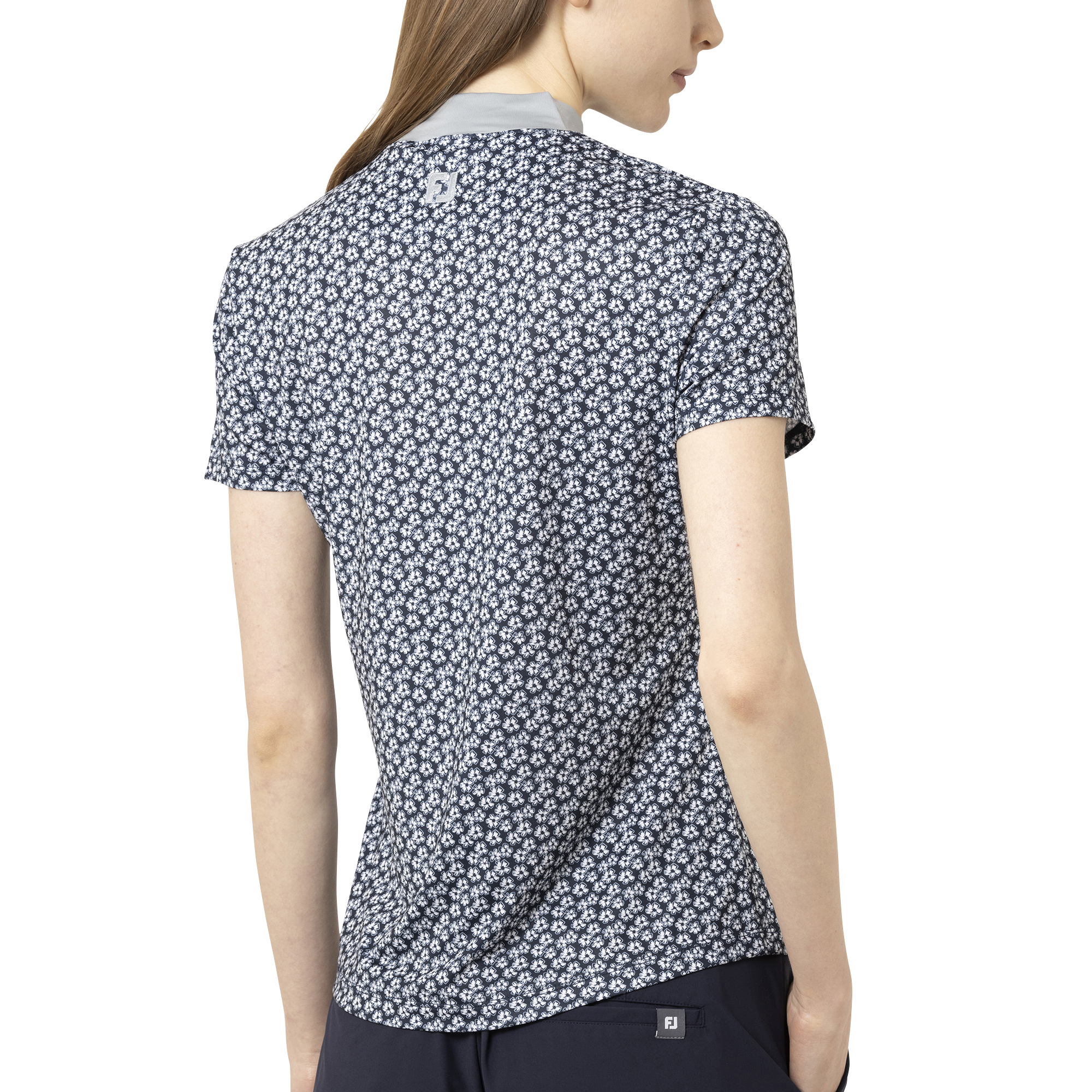 フラワープリント半袖モックネックシャツ