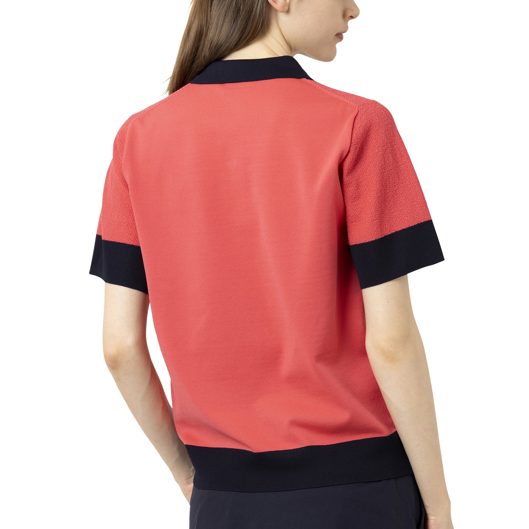 編地切替バイカラー半袖セーターポロ