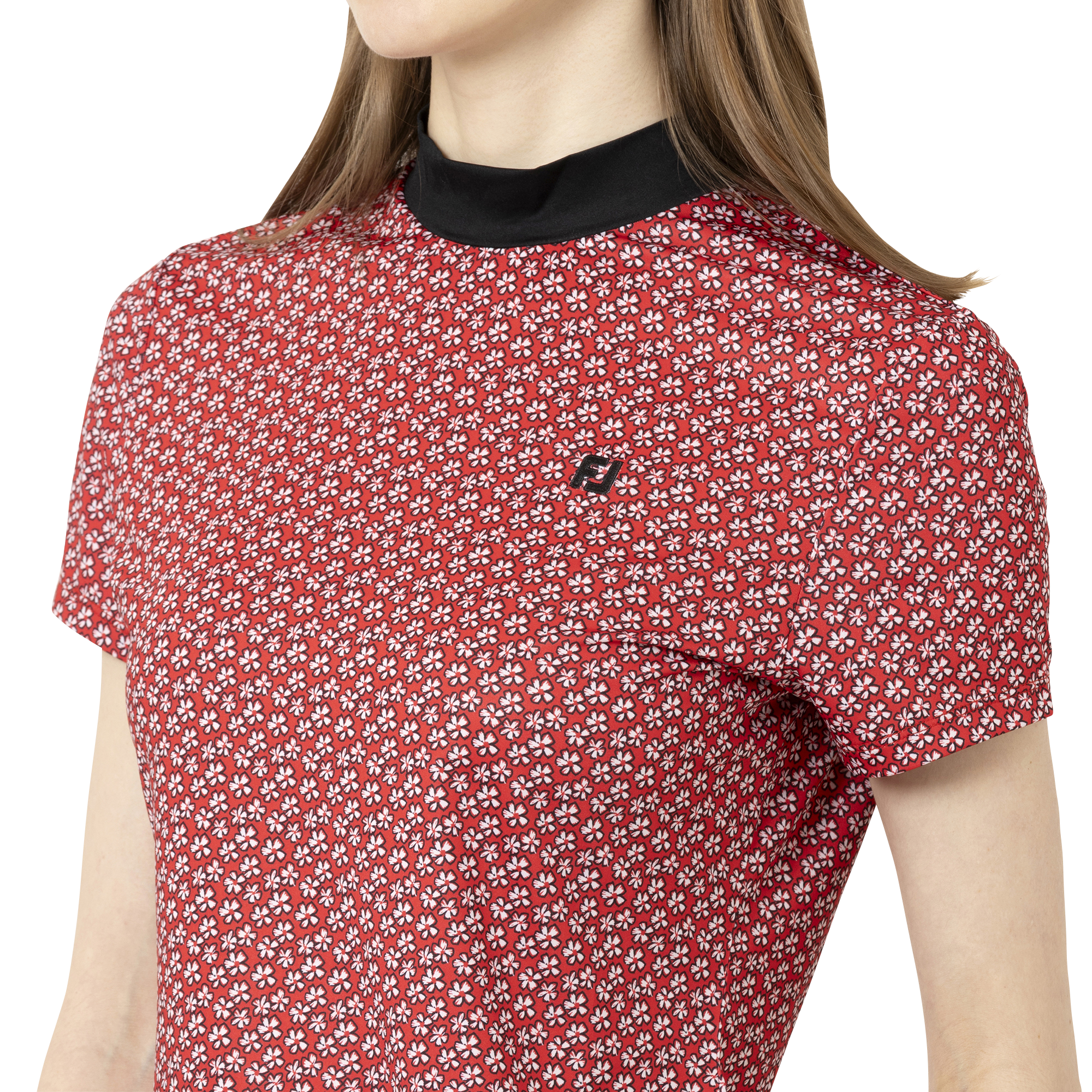 フラワープリント半袖モックネックシャツ