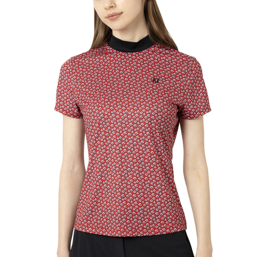 フラワープリント半袖モックネックシャツ