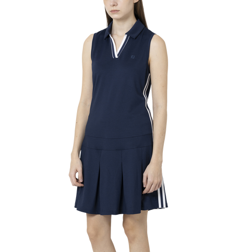 鹿の子ストレッチ　オープンプラケット ノースリーブ　シャツドレス