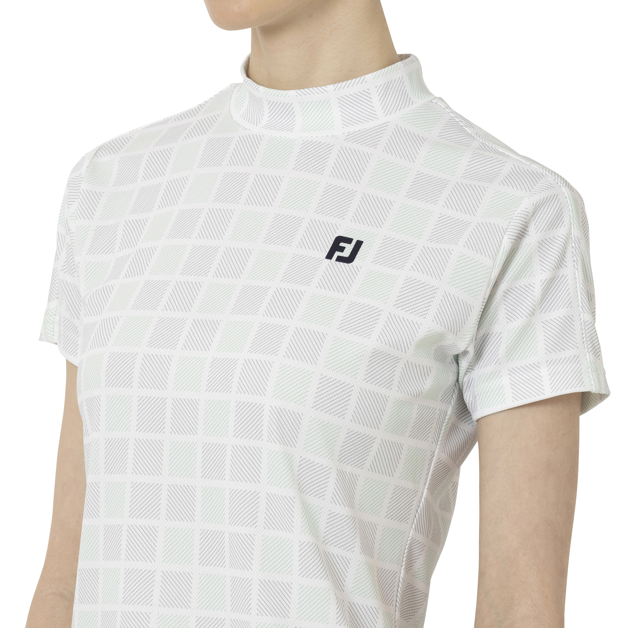 スクエアチェック半袖モックネックシャツ