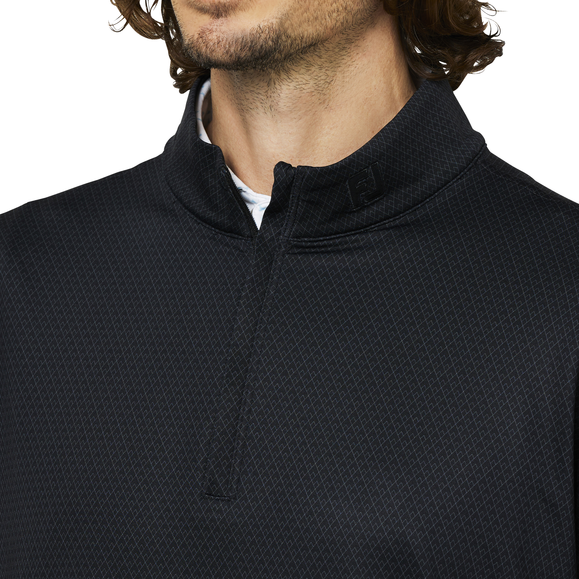 トーナルダイヤモンドプリントクォータージッププルオーバー