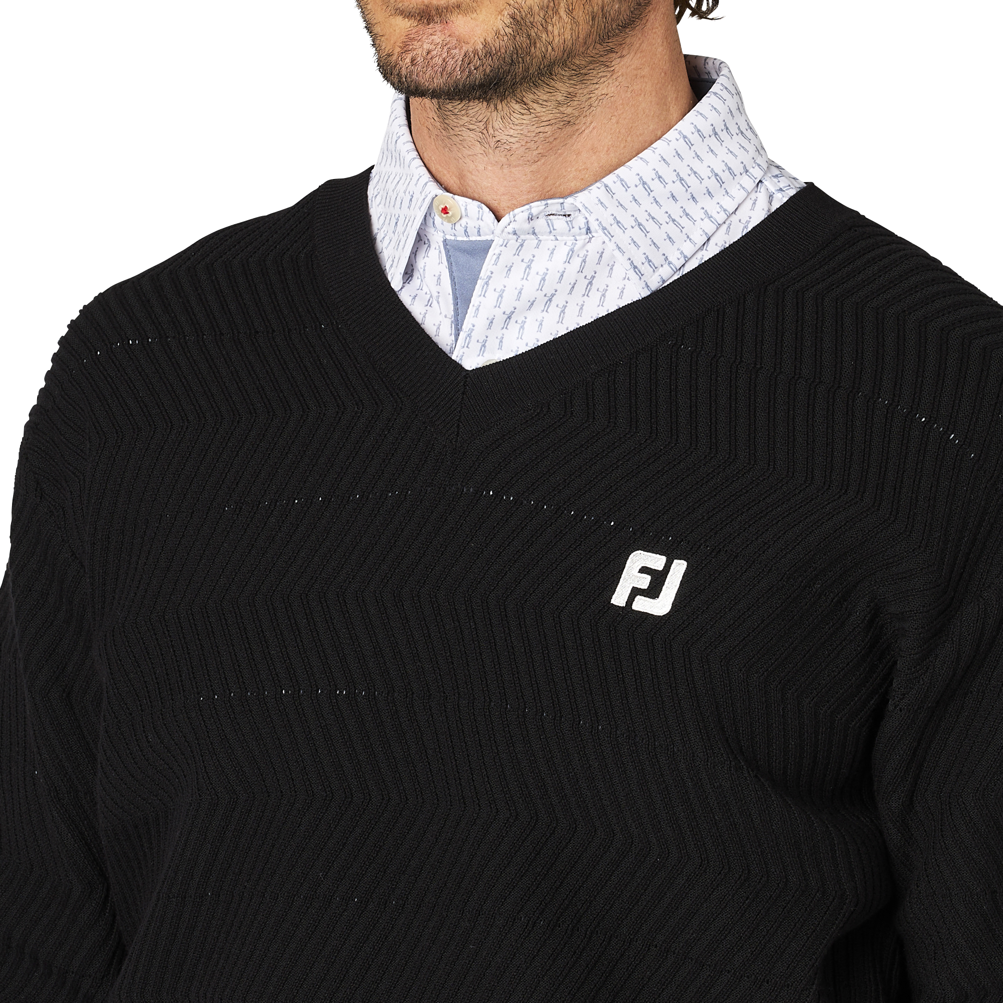 ヘリンボーン柄長袖Vネックセーター