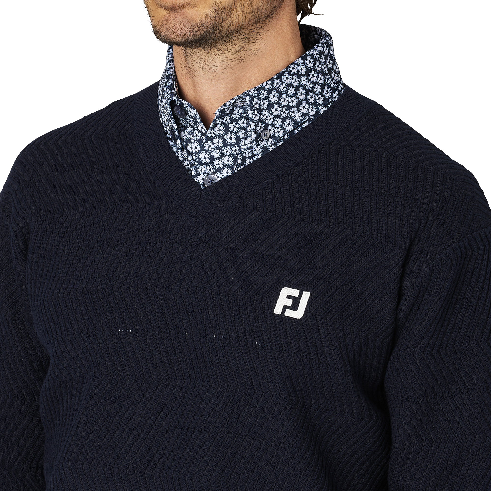 ヘリンボーン柄長袖Vネックセーター