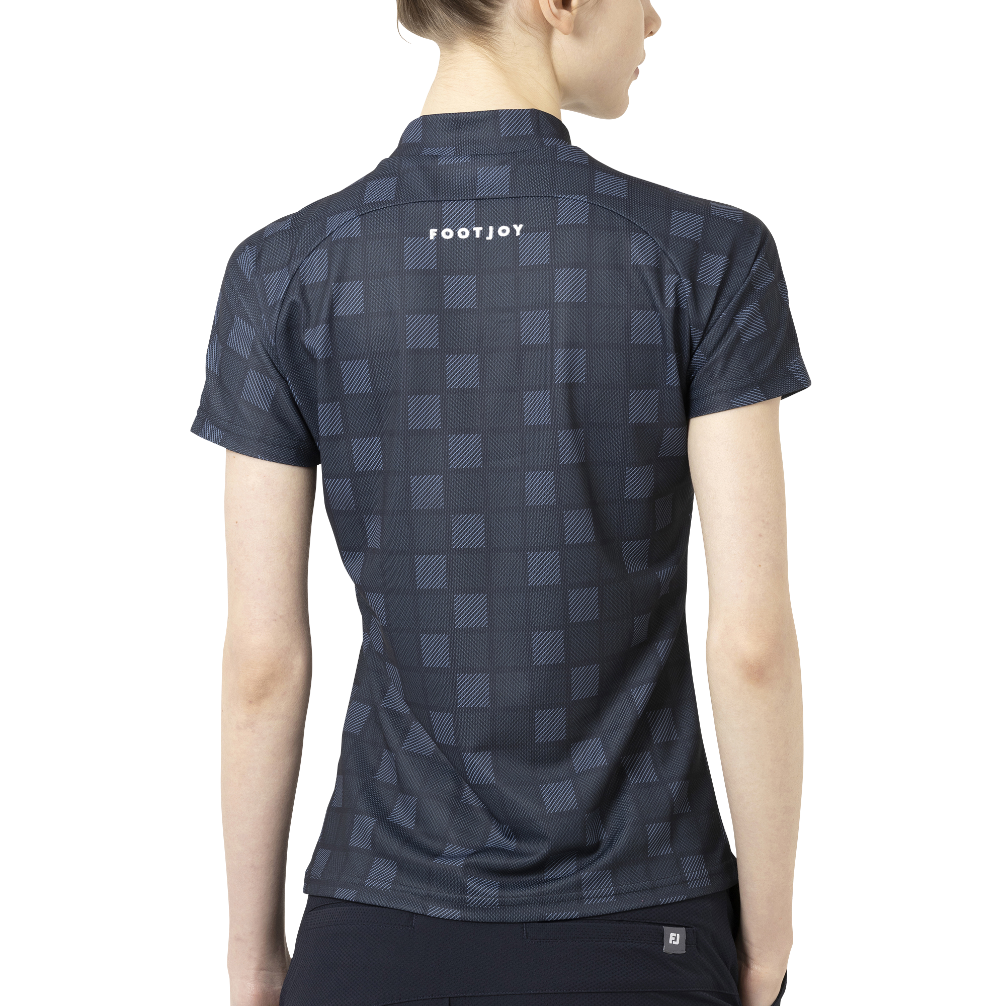 スクエアチェック半袖モックネックシャツ