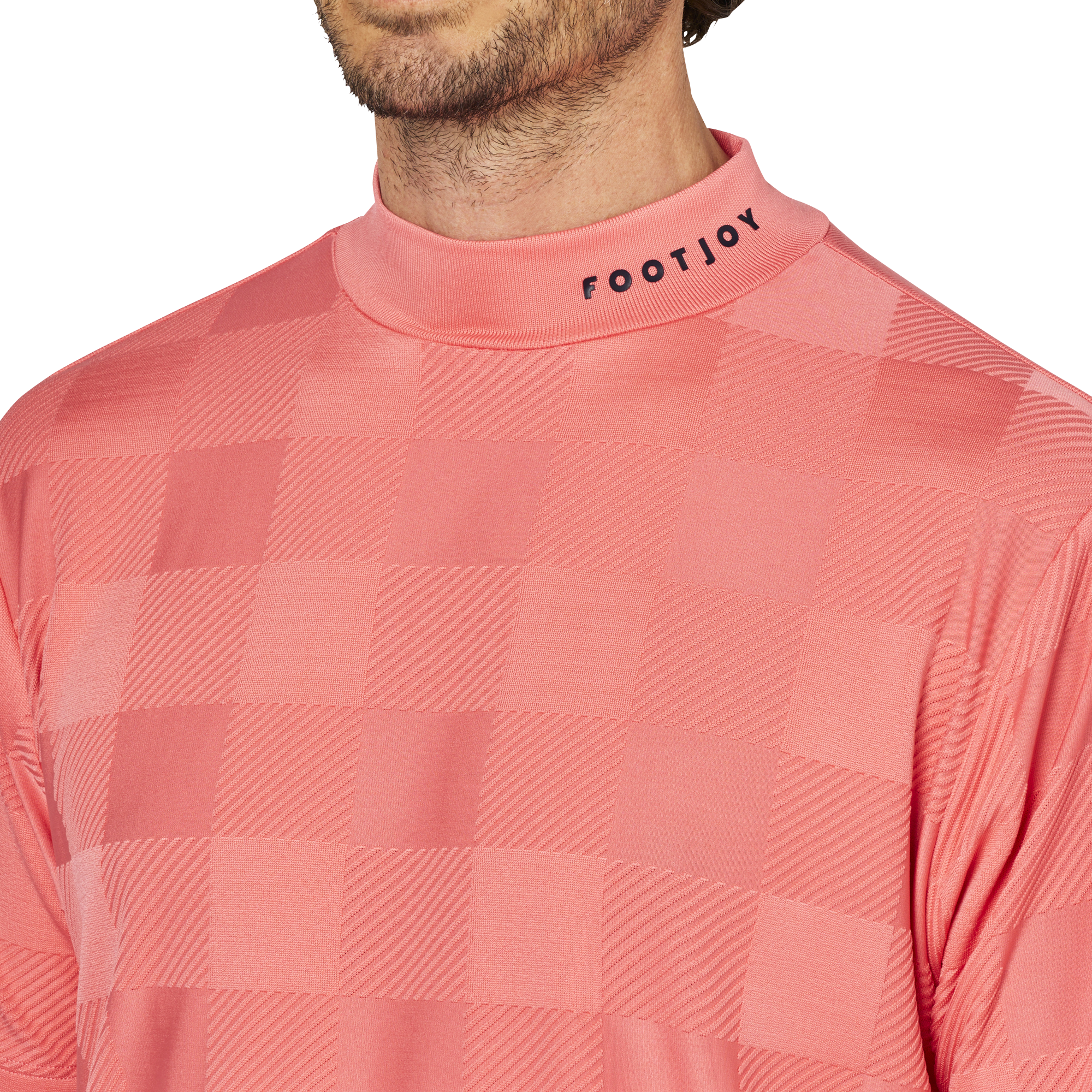 チェックジャカード半袖モックネックシャツ