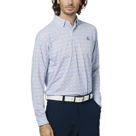 ブロックゲームプリント長袖ボタンダウンシャツ