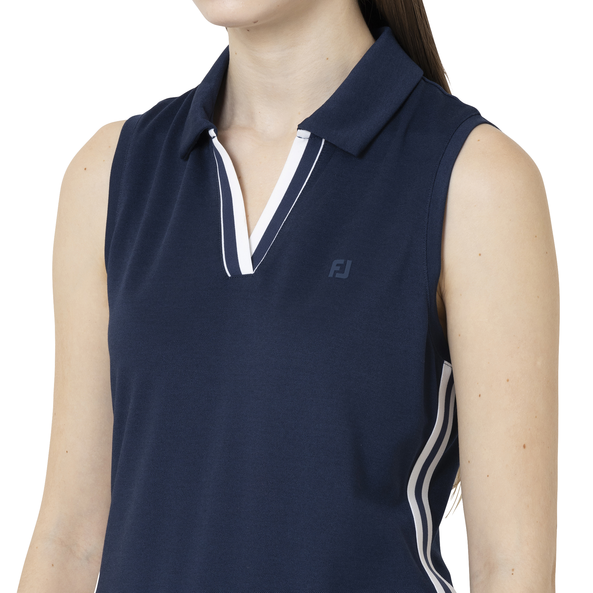 鹿の子ストレッチ　オープンプラケット ノースリーブ　シャツドレス