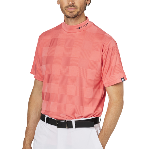 チェックジャカード半袖モックネックシャツ