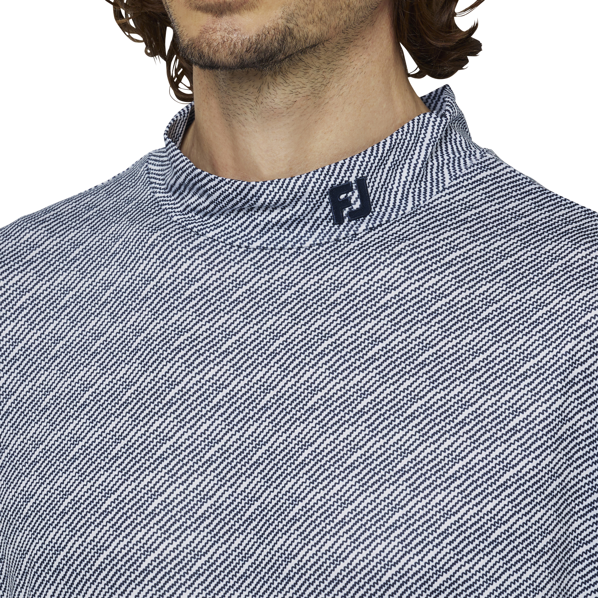 ウェーブラインプリントモックネック長袖シャツ