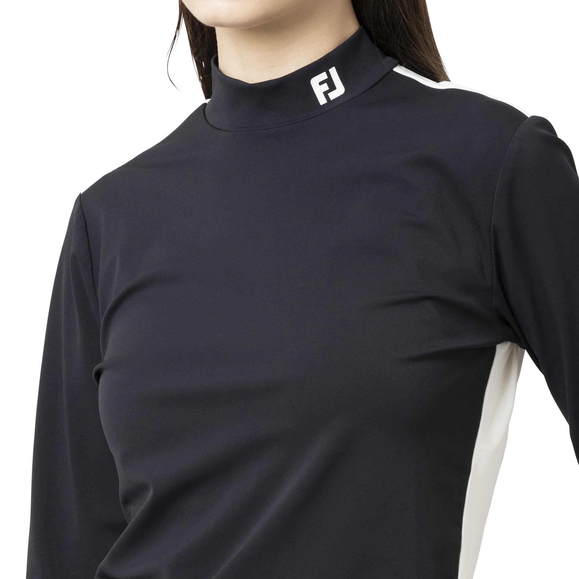 カラーブロック長袖モックネックシャツ