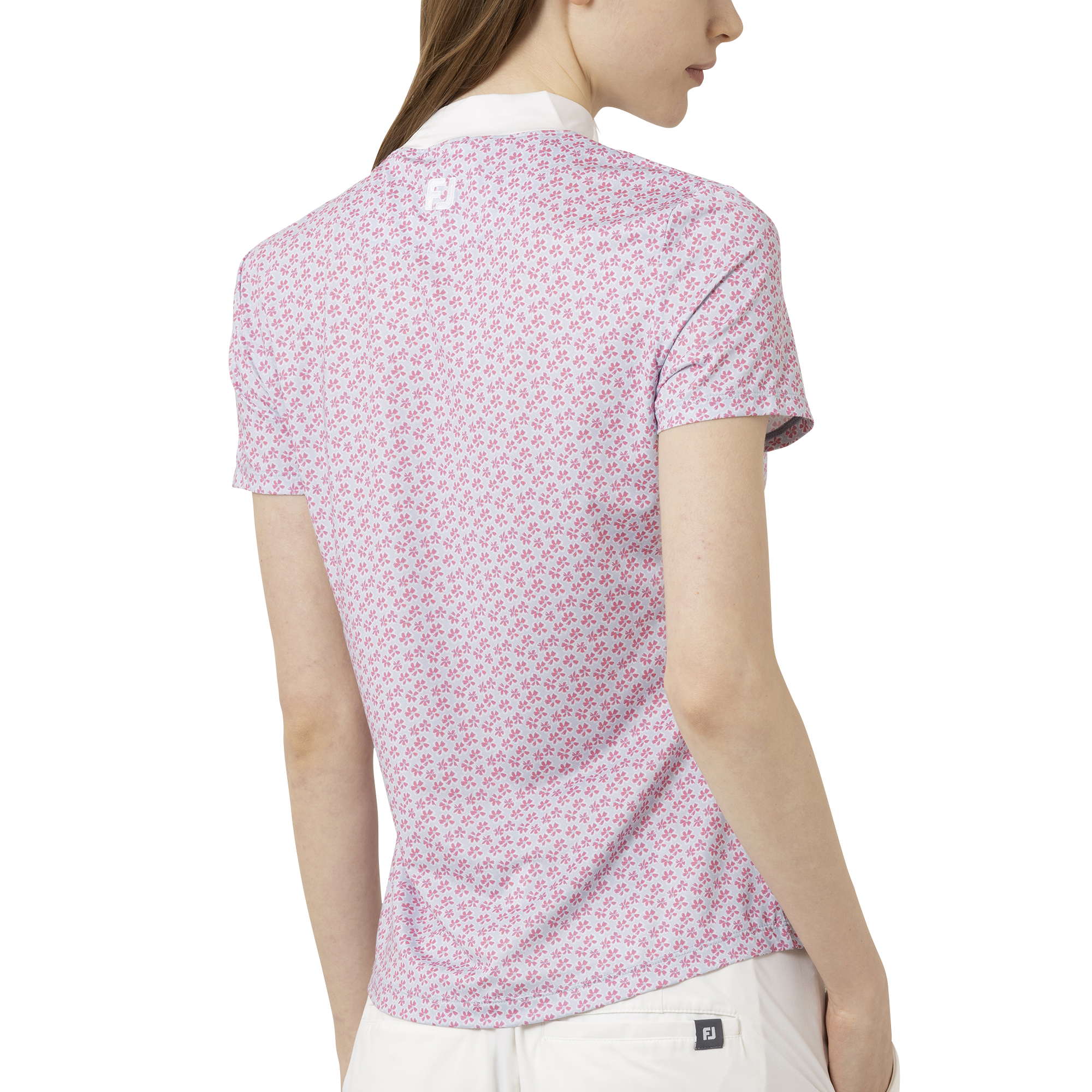 フラワープリント半袖モックネックシャツ