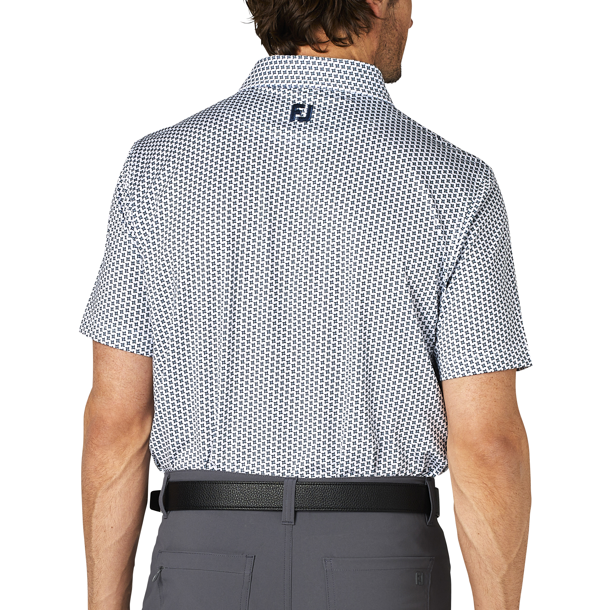 ジオメトリックプリント半袖ワイドカラーシャツ