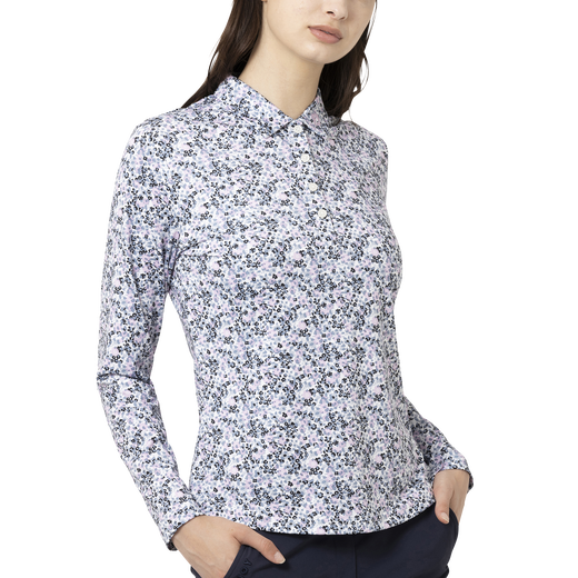 水彩フラワープリント長袖シャツ