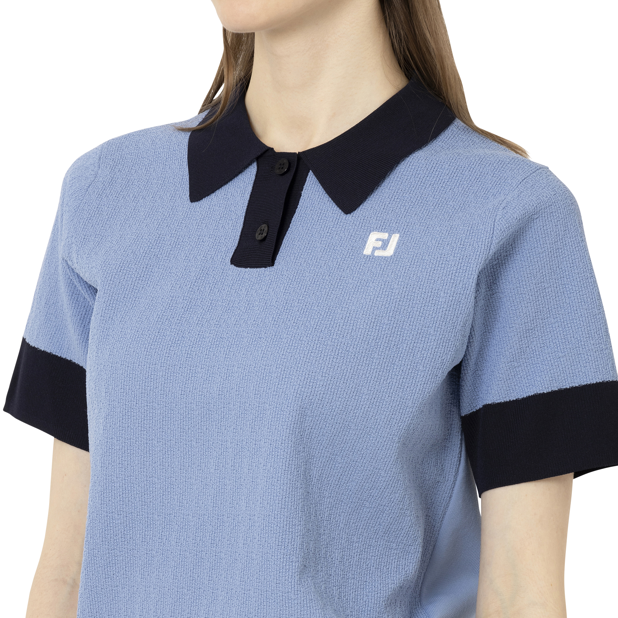 編地切替バイカラー半袖セーターポロ