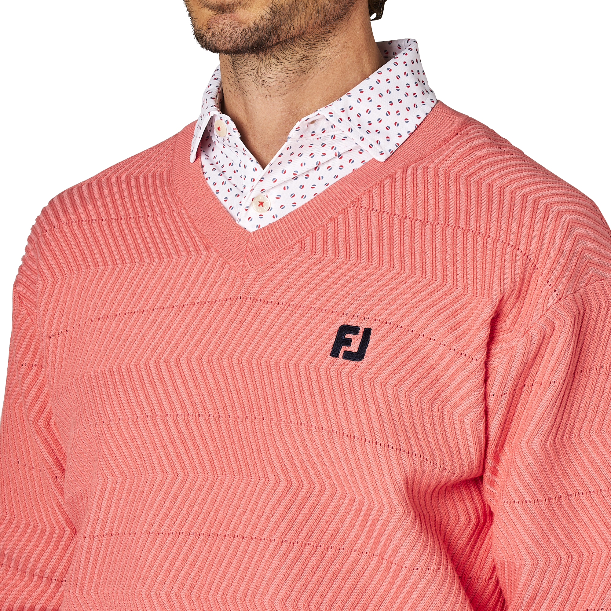 ヘリンボーン柄長袖Vネックセーター