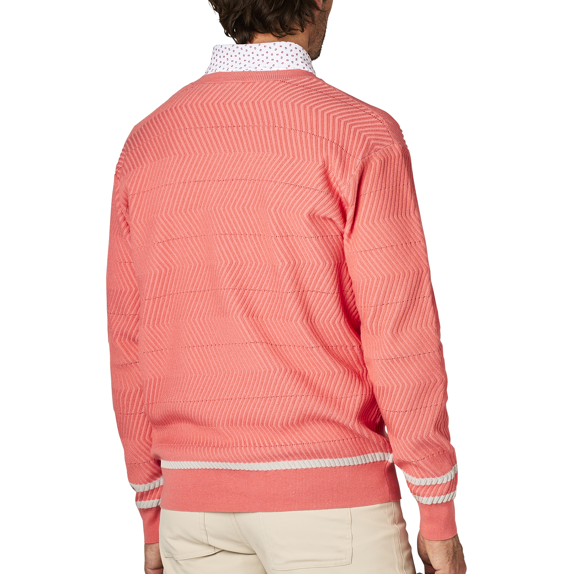 ヘリンボーン柄長袖Vネックセーター