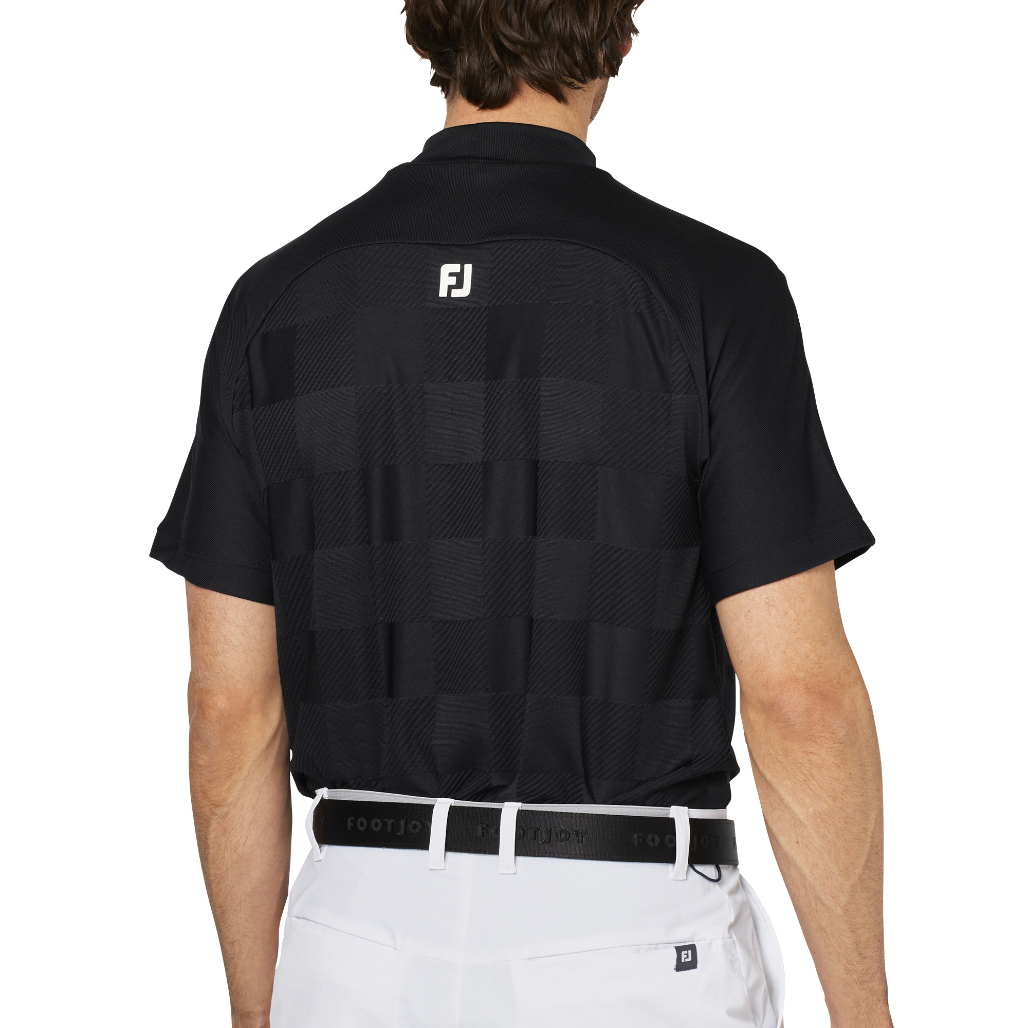 チェックジャカード半袖モックネックシャツ