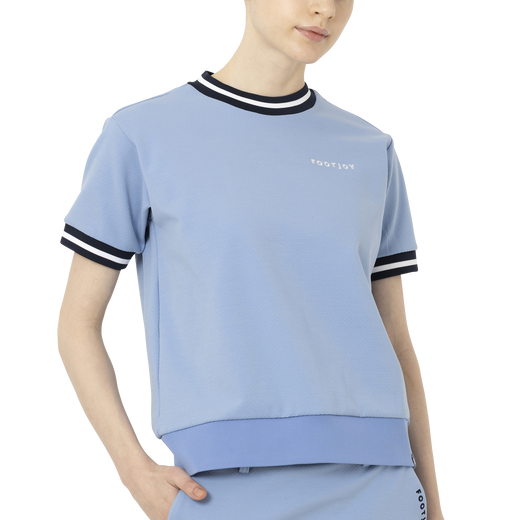 ラインリブ半袖クルーネックスウェット