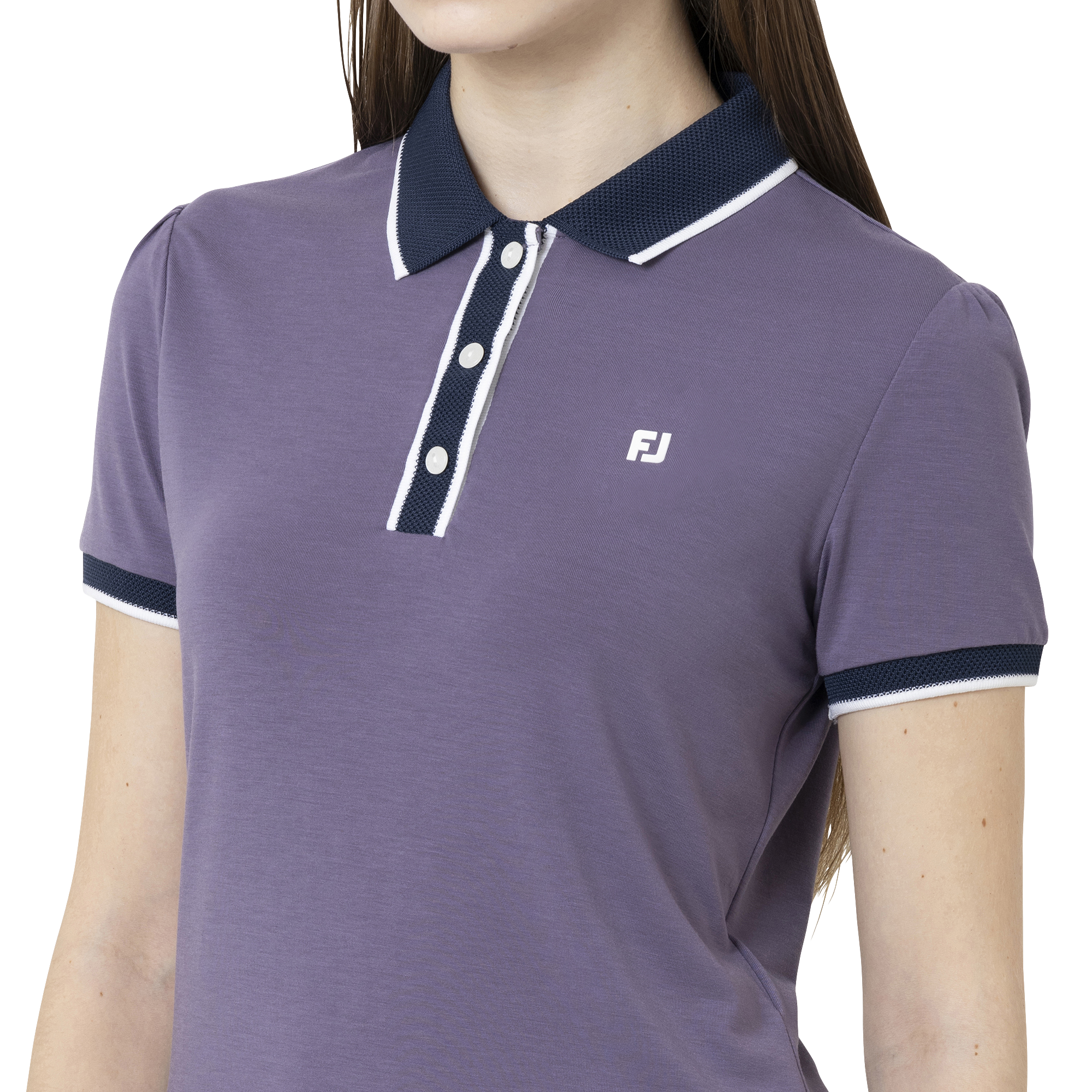 ポップコーンメッシュ襟　スリーブギャザーコットンライクストレッチ半袖シャツ