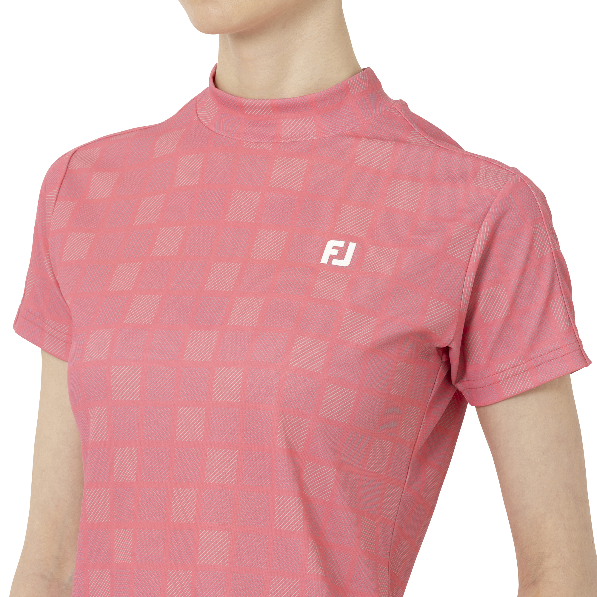 スクエアチェック半袖モックネックシャツ