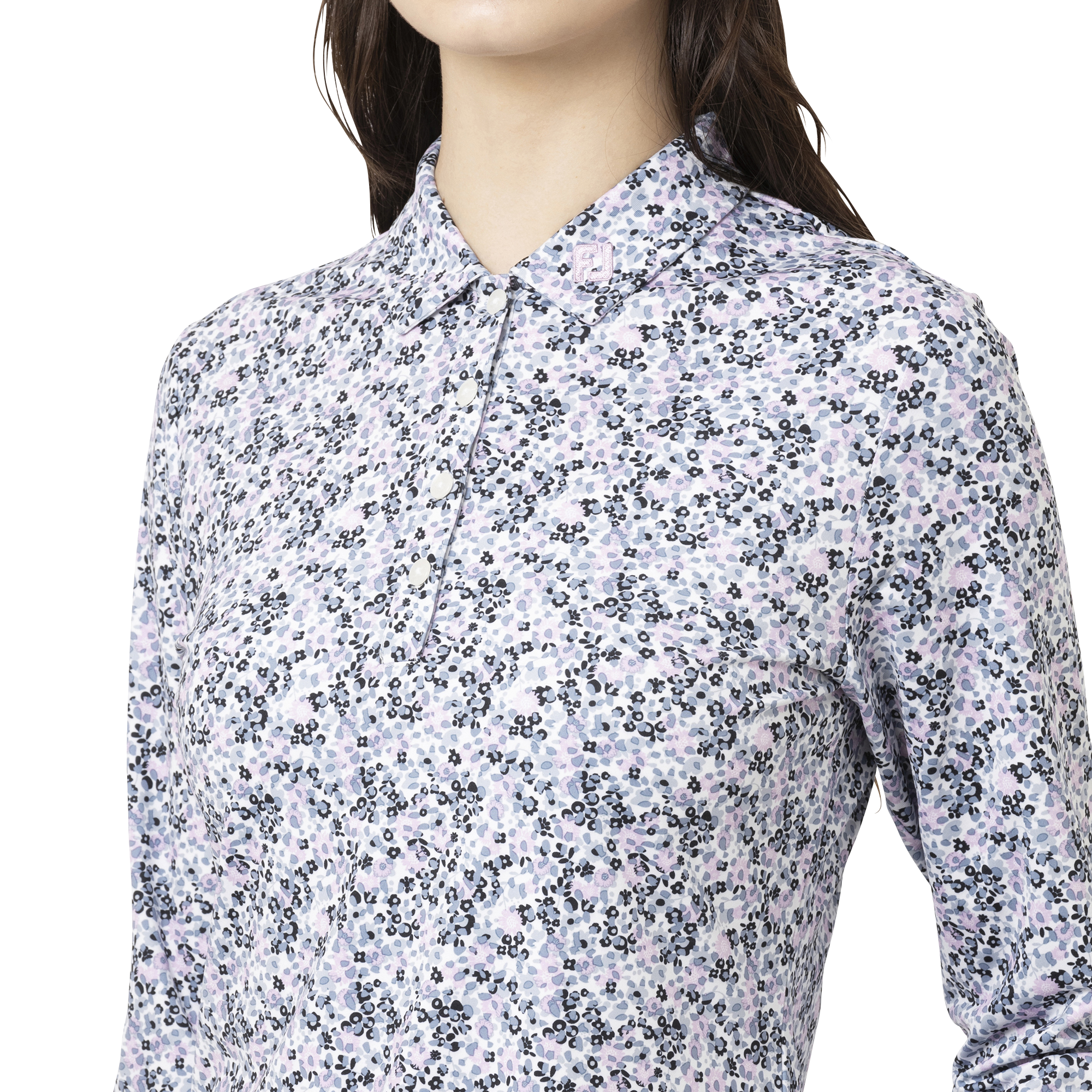 水彩フラワープリント長袖シャツ