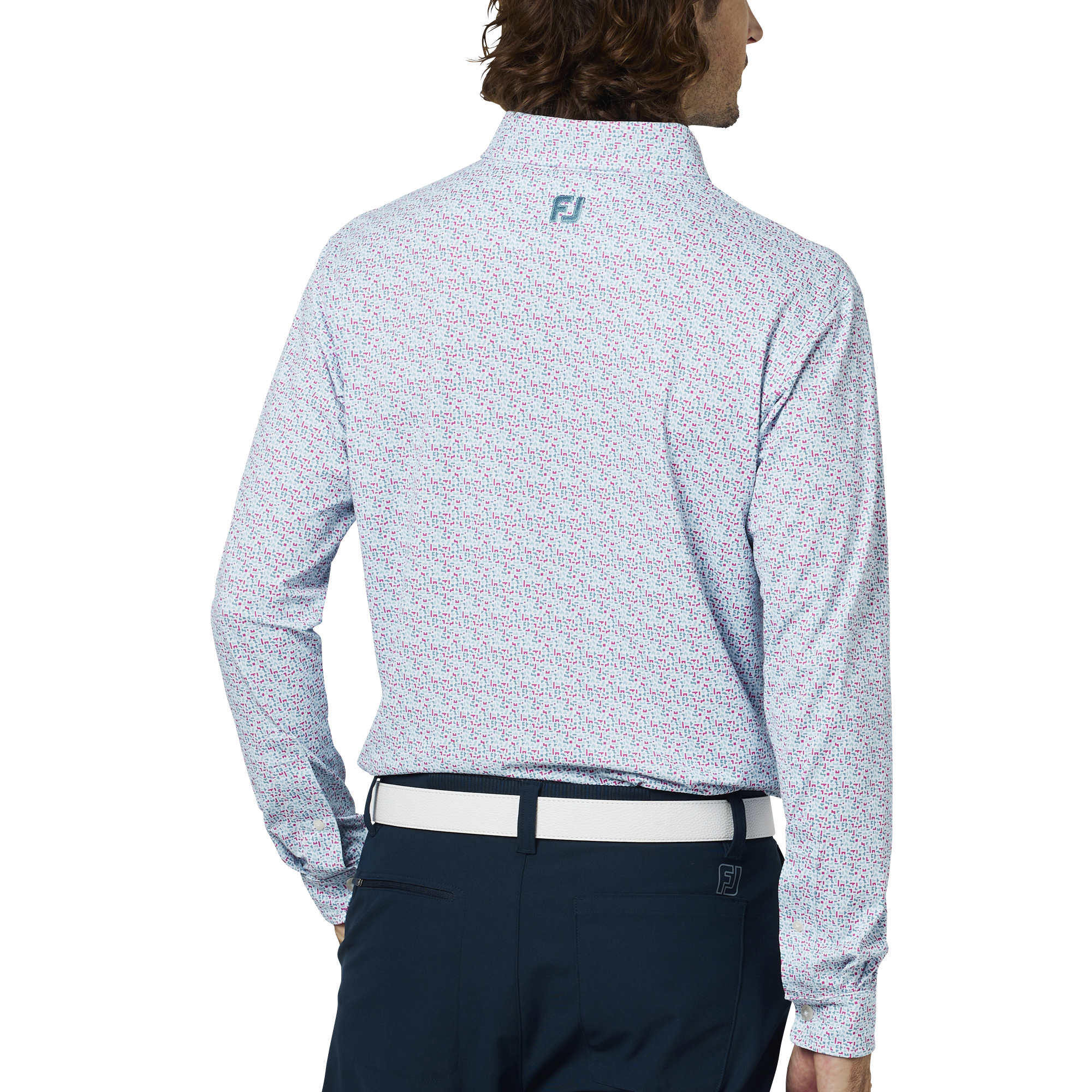 ブロックゲームプリント長袖ボタンダウンシャツ