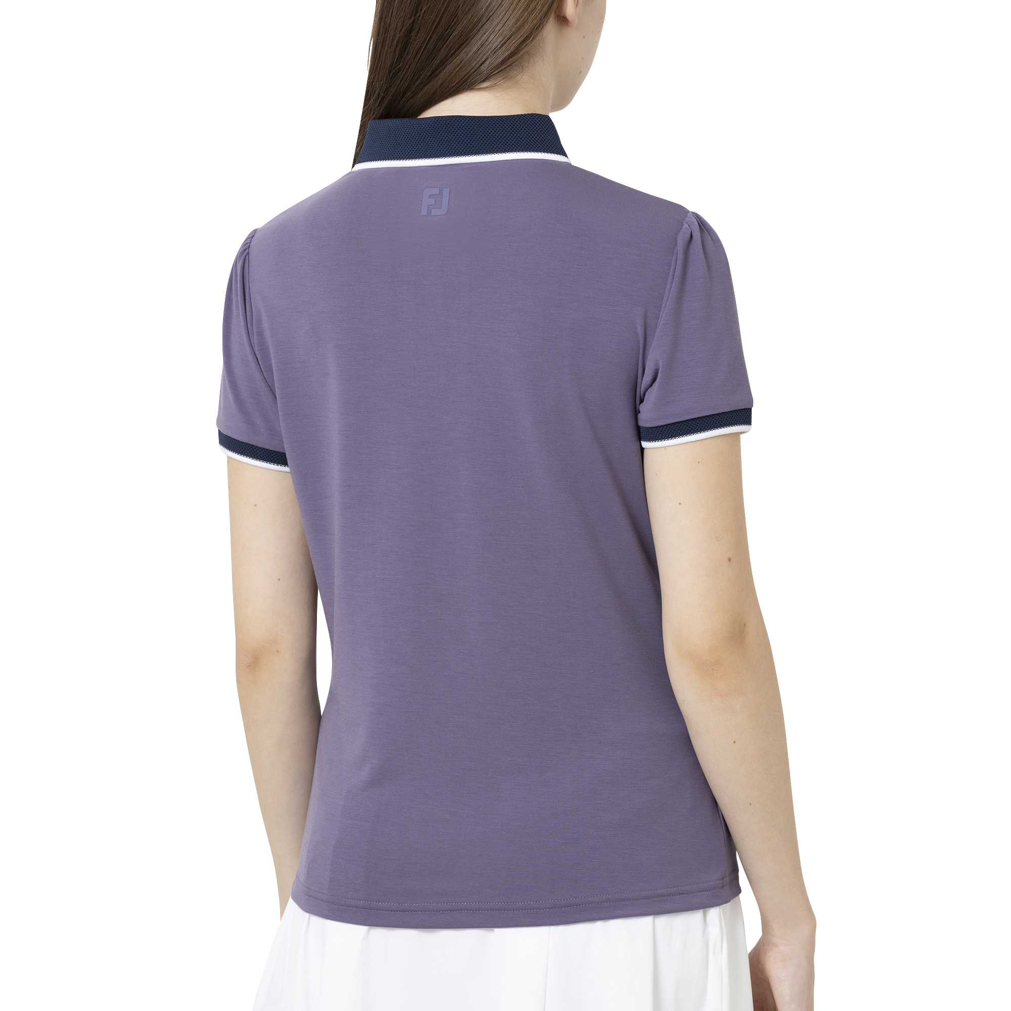 ポップコーンメッシュ襟　スリーブギャザーコットンライクストレッチ半袖シャツ