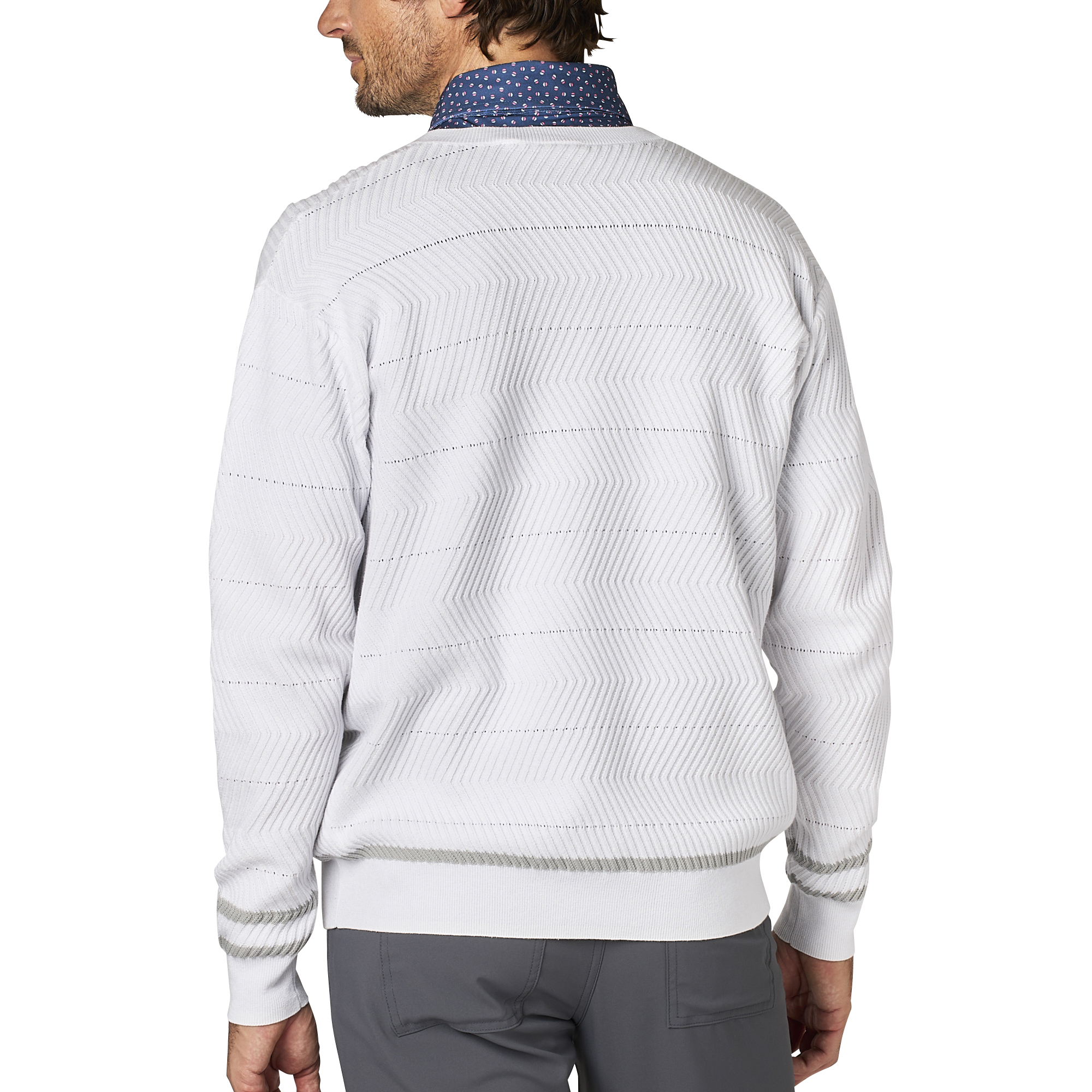 ヘリンボーン柄長袖Vネックセーター