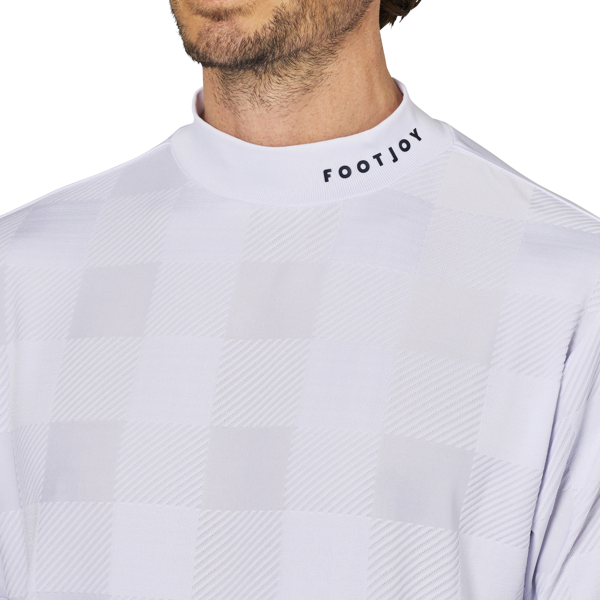 チェックジャカード半袖モックネックシャツ