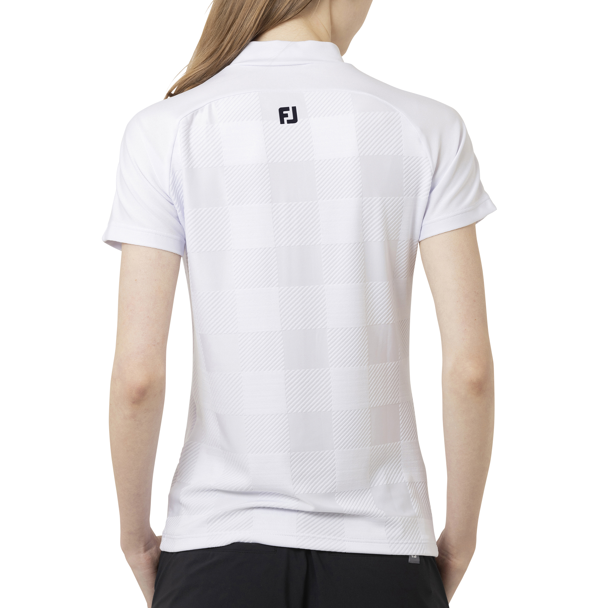 チェックジャカード半袖モックネックシャツ