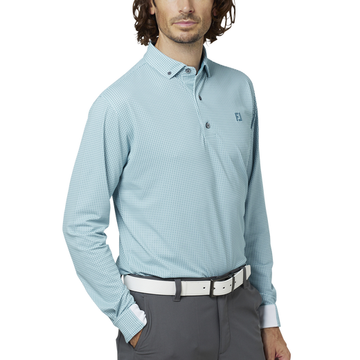 3Dピラミッドプリント長袖ボタンダウンシャツ