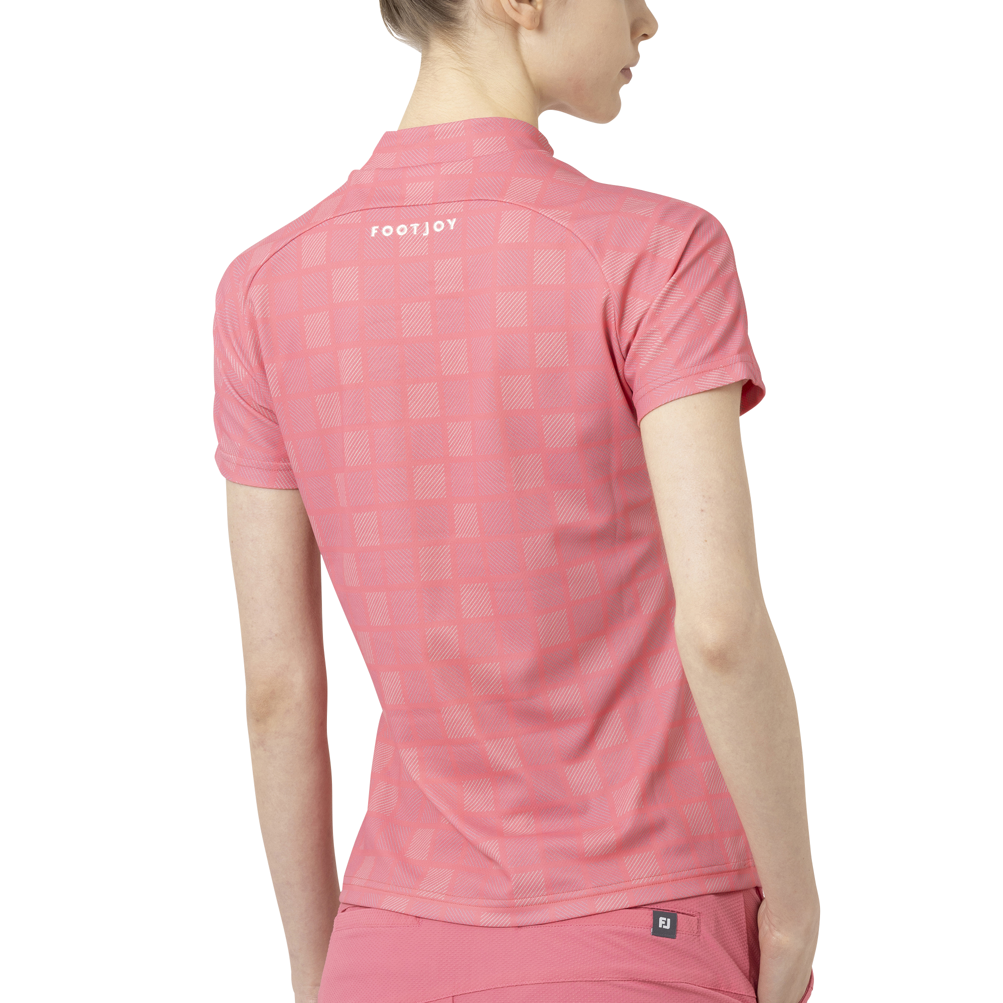 スクエアチェック半袖モックネックシャツ