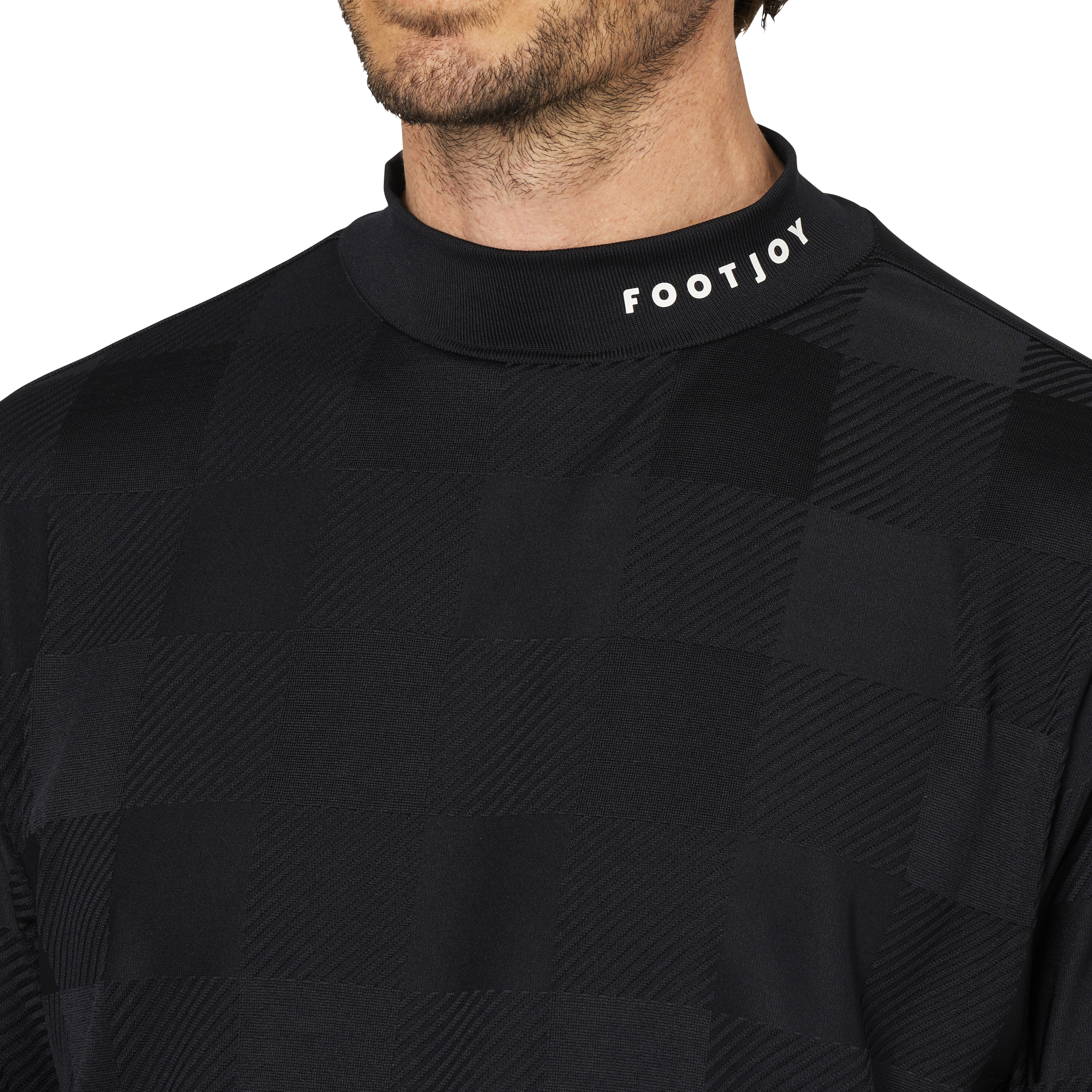 チェックジャカード半袖モックネックシャツ