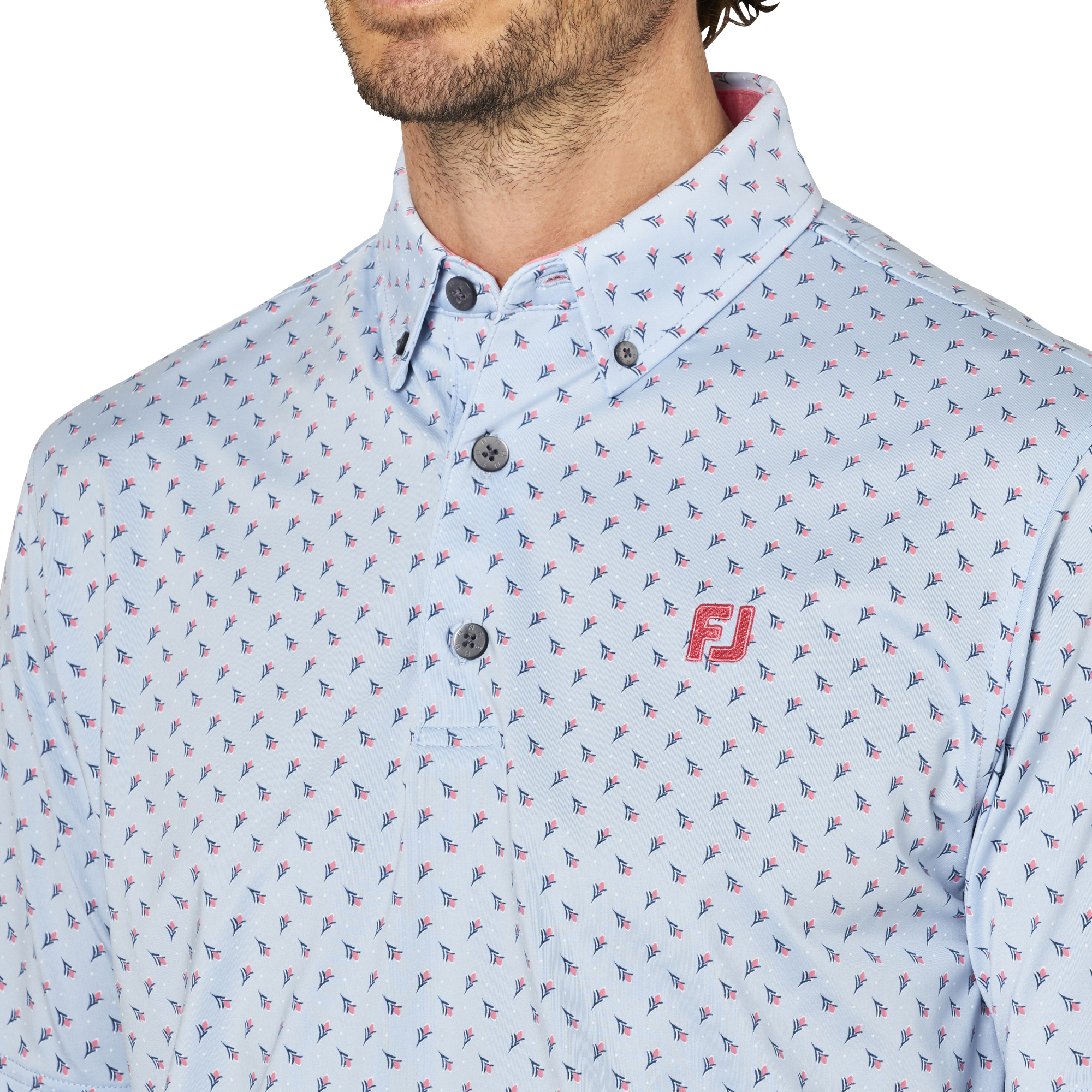 つぼみ柄半袖ボタンダウンシャツ