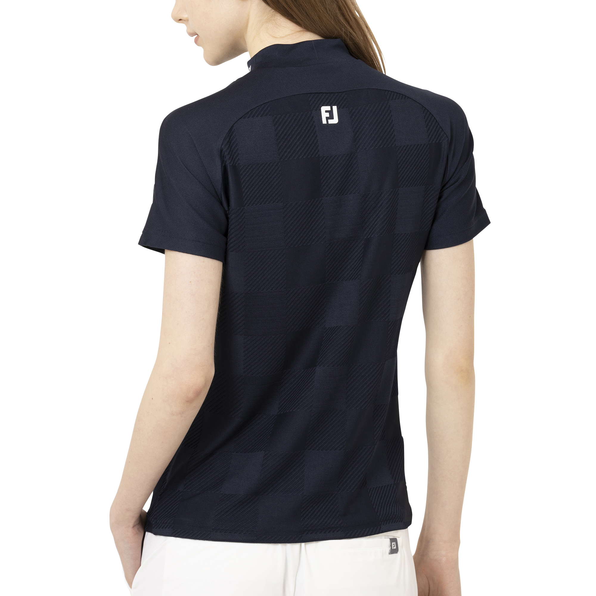 チェックジャカード半袖モックネックシャツ