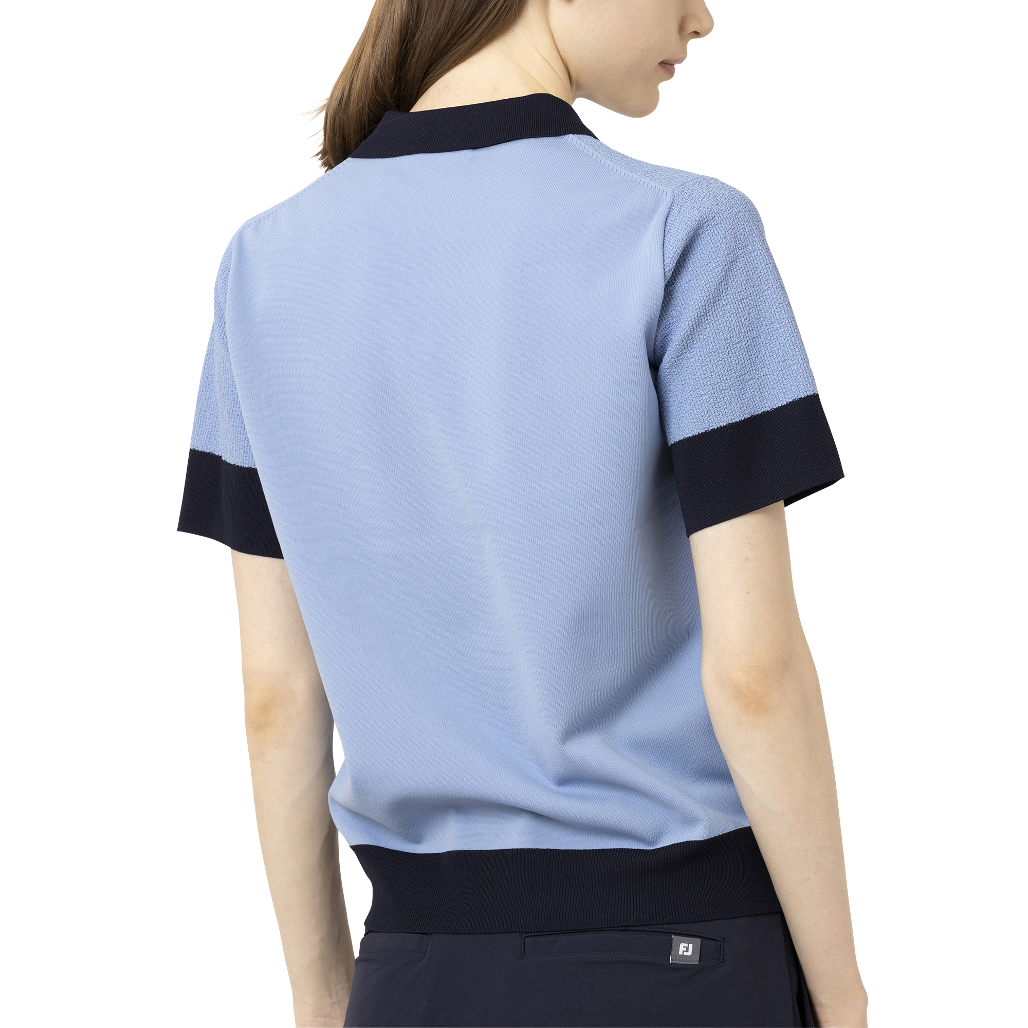 編地切替バイカラー半袖セーターポロ