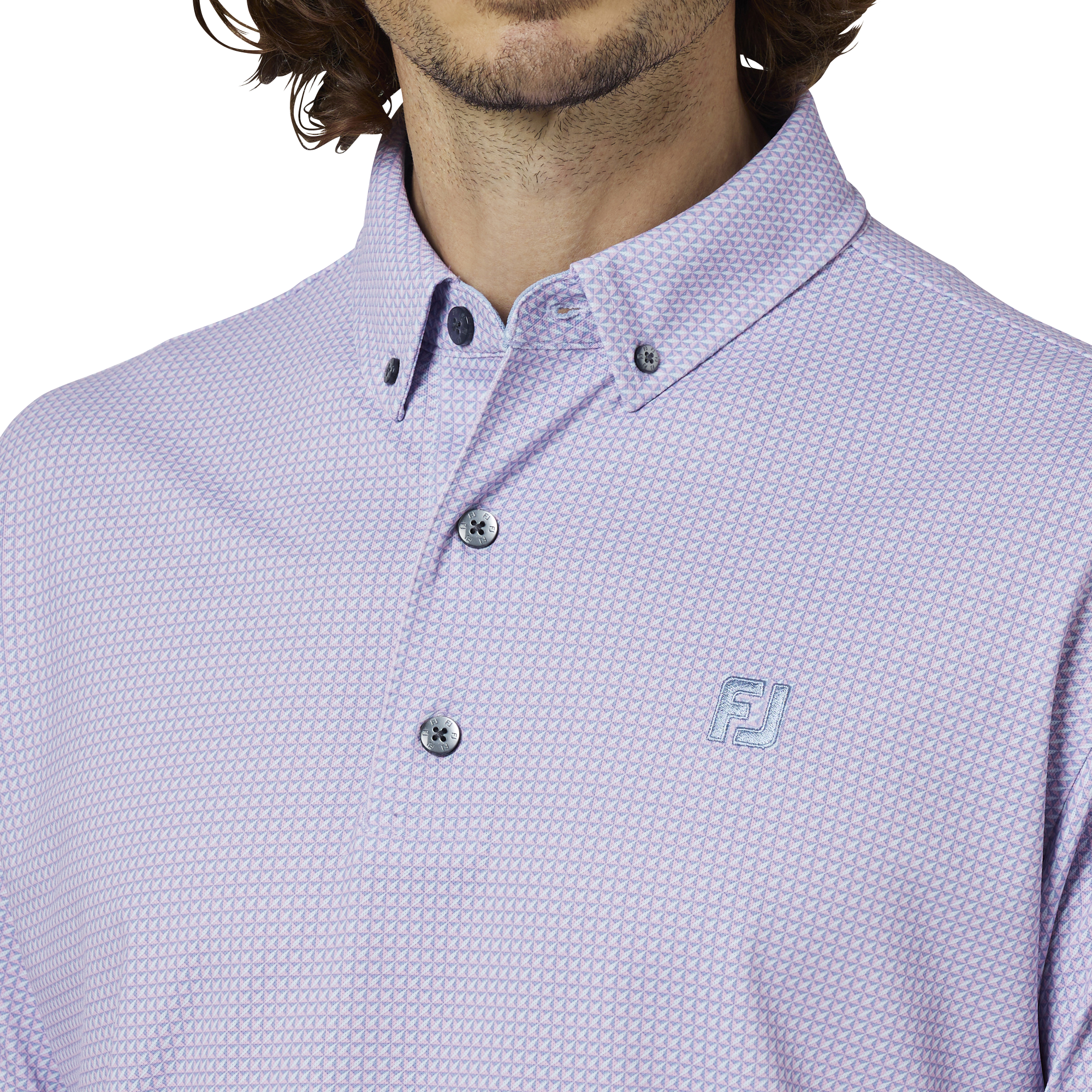 3Dピラミッドプリント長袖ボタンダウンシャツ