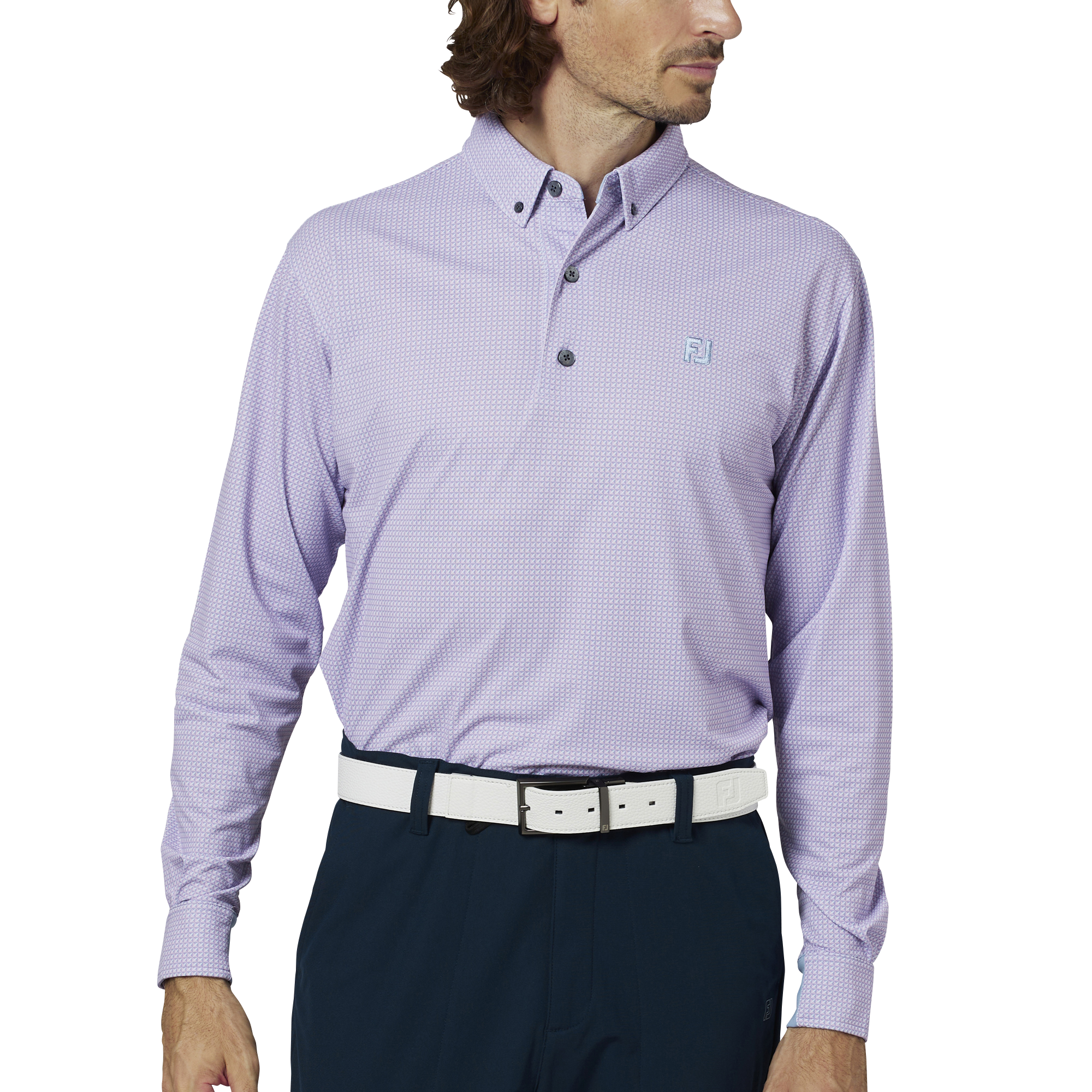 3Dピラミッドプリント長袖ボタンダウンシャツ