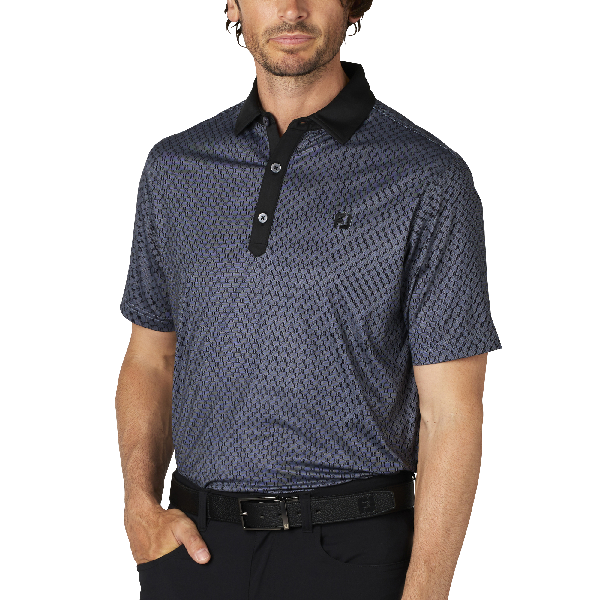 格子ジャカード半袖シャツ